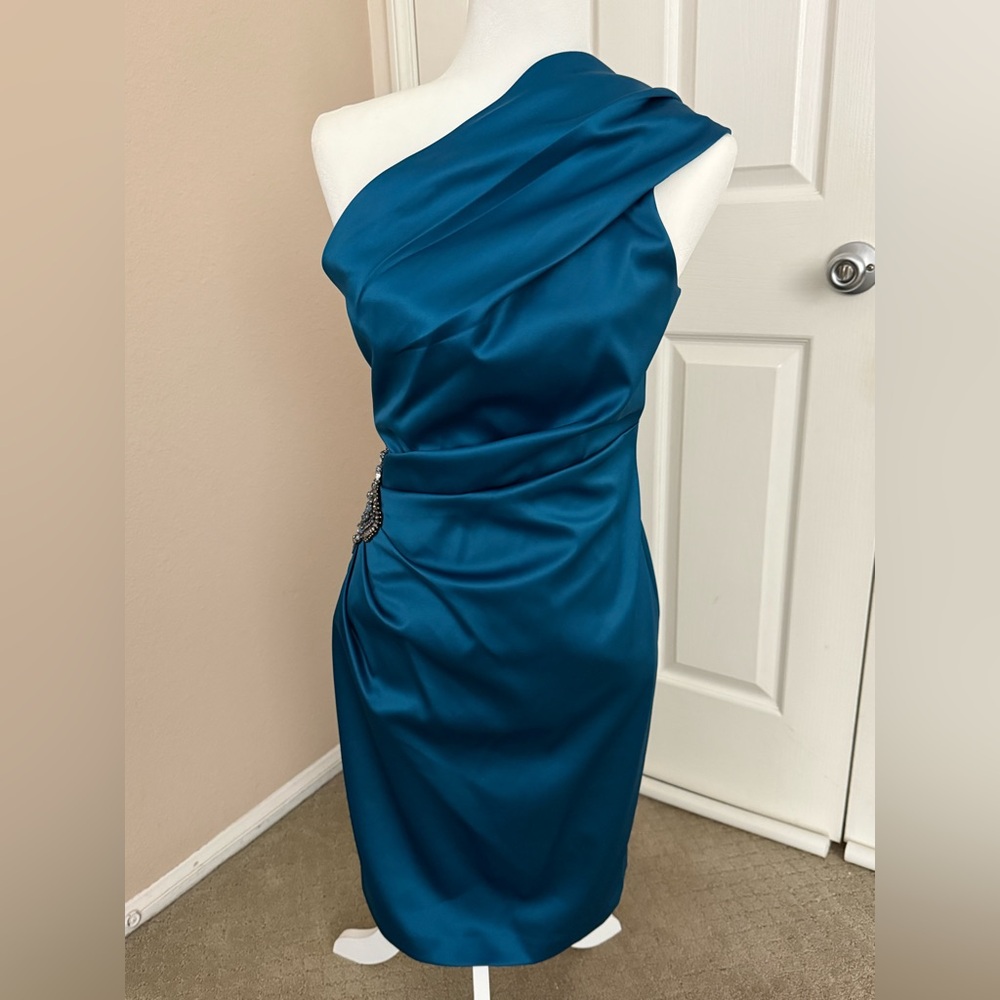 Eliza J Elegant Teal One-Shoulder Dress